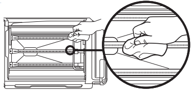 A black and white illustration of a hand holding a piece of luggageDescription automatically generated